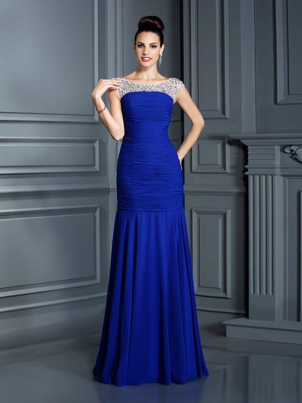 Scoop Beading Sleeveless Long Chiffon Dresses
